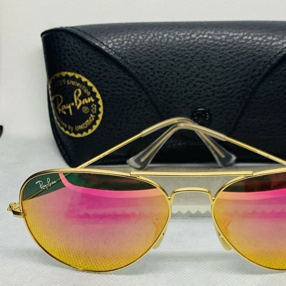 Ray Ban Aviator 3025 112/4T Sunglasses 58 Gold Cyclamen Flash
